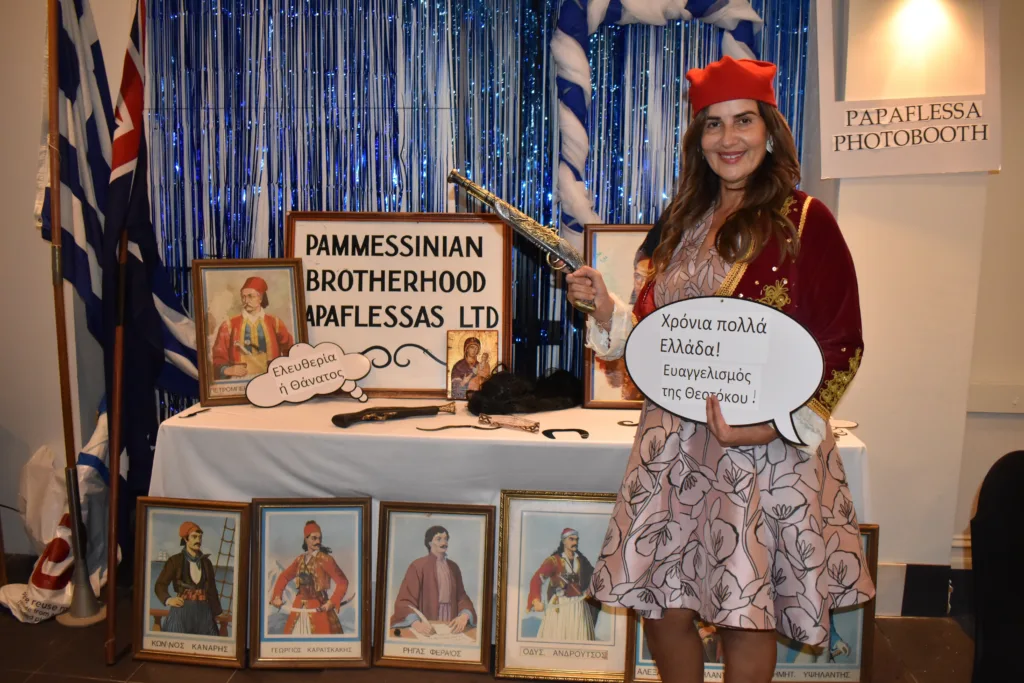 Irene Tsianakas at a Papaflessas photo booth during one of the annual 23rd March dances, an event that is documented within the social club's constitution