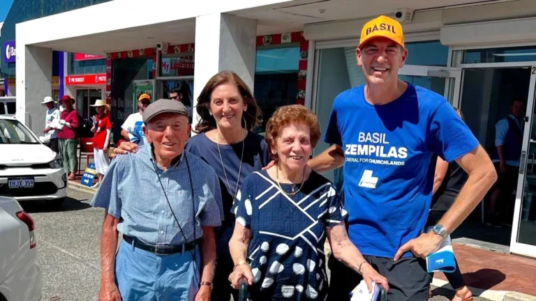 Basil Zempilas celebrates Churchlands election win with Greek dancing