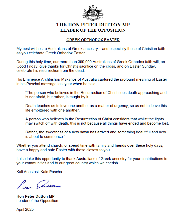 dutton easter message