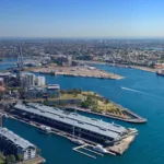 Aerial-shot-of-Prymont-and-Gelebe-Island-Sydney-with-gradient