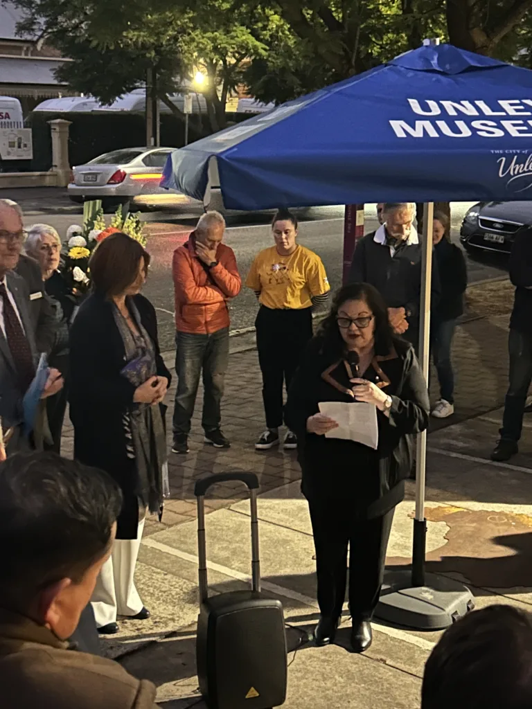Athena (Tina) Karanastasis AM of the Zakynthian Association of South Australia addressing attendees