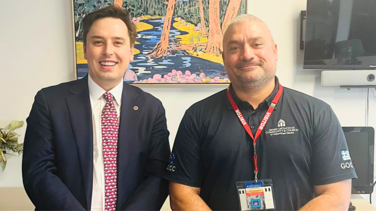 Greek Community of Canberra President John Loukadellis meets with ACT Minister