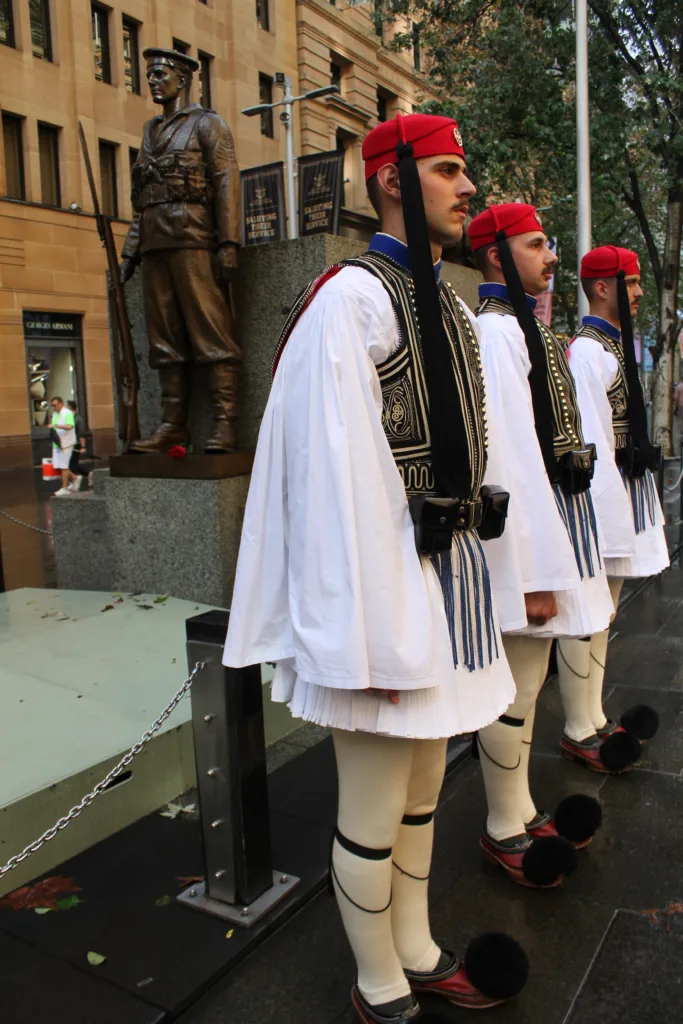 evzones at the martin place cenotaph in sydney