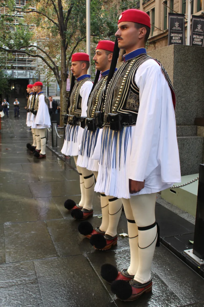 evzones at the martin place cenotaph in sydney