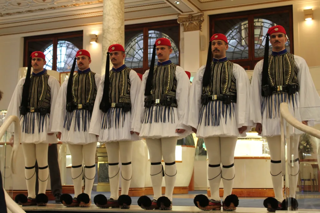 evzones at the martin place cenotaph in sydney