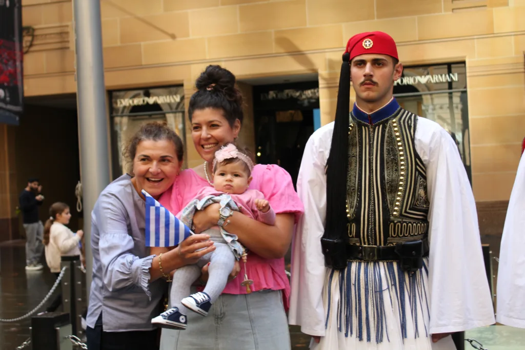 evzones at the martin place cenotaph in sydney