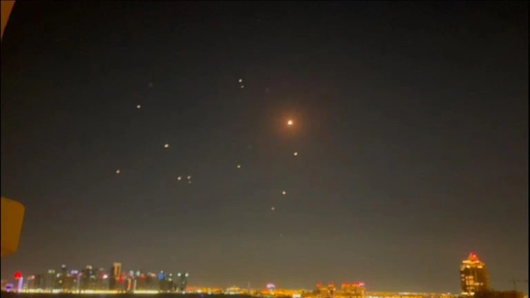 Surface-to-air anti-ballistic missiles intercept Iranian ballistic missiles attacking US air bases.