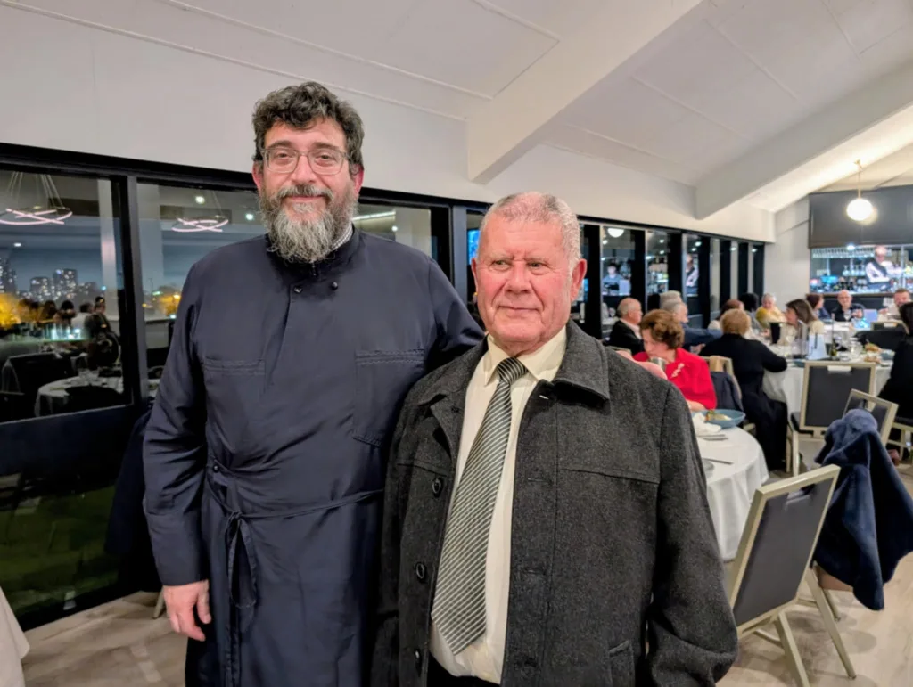 Fr John and honorary president George Karvelas