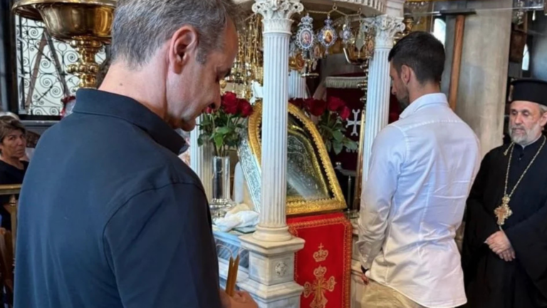 Greek PM and Novak Djokovic visit Panagia Church on Tinos