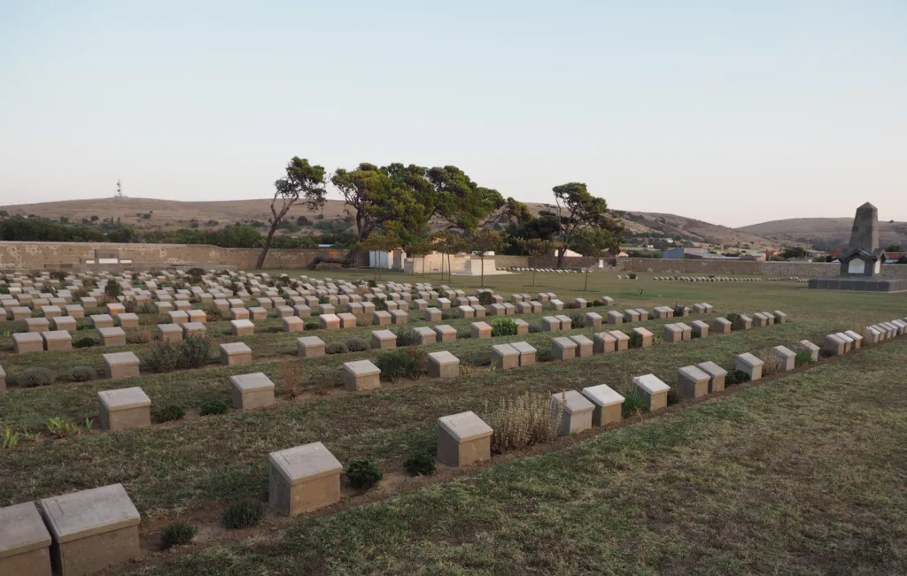 East Mudros Military Cemetery where the dead of the Royal Australian Navy are buried on Lemnos. Photo Jim Claven 2022.
