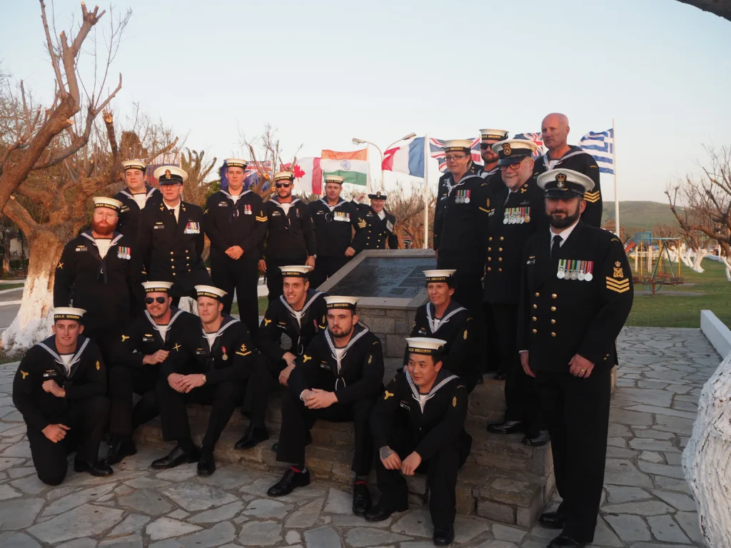 The Royal Australian Navy representatives – from HMAS Success – taking part in the Centenary of Anzac commemorations on Lemnos in 2015. Photo Jim Claven 2025.