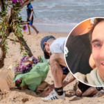 Flowers left as a memorial near Dee Why SLSC where Mercury was taken out of the surf. Photo: Daily Telegraph / Monique Harmer.