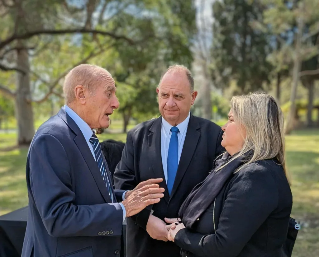 Steve Kyritsis, Peter Antrinopoulos and Sophia Siachos, wreathlayers at the ceremony
