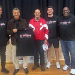 From left to right: George Aliferis, Board Member and Treasurer of SGBA; Vassilis Parthenopoulos, CEO and President of Panathinaikos Aktor Basketball Club; Ray Barbi, President of SGBA; Angelo Tsitsos, Assistant Coach of SGBA Youth League; and Luther Shannon, Head of Coaching at SGBA.