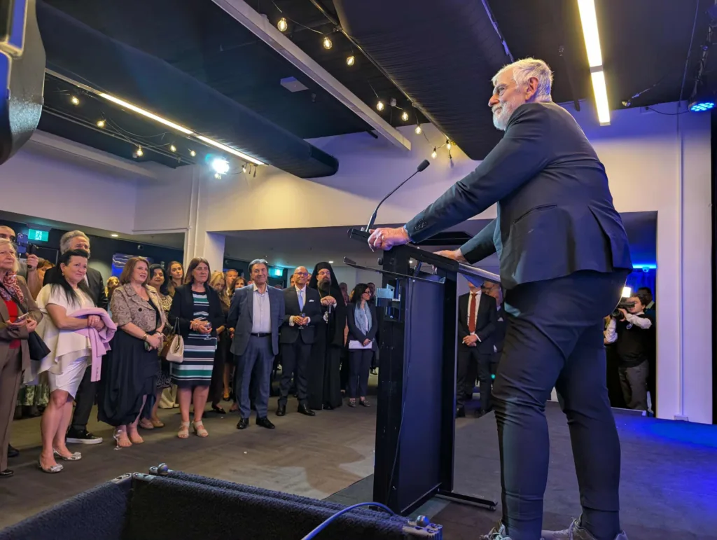 Ioannis Loverdos addresses the crowd
