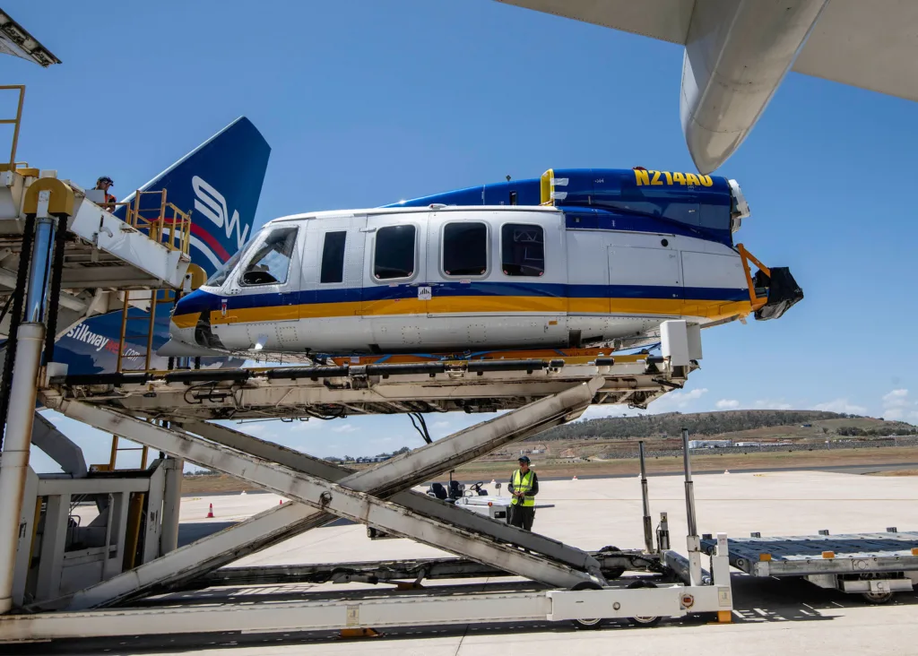 McDermott Aviation Helicopter being unloaded after returning from Greece
