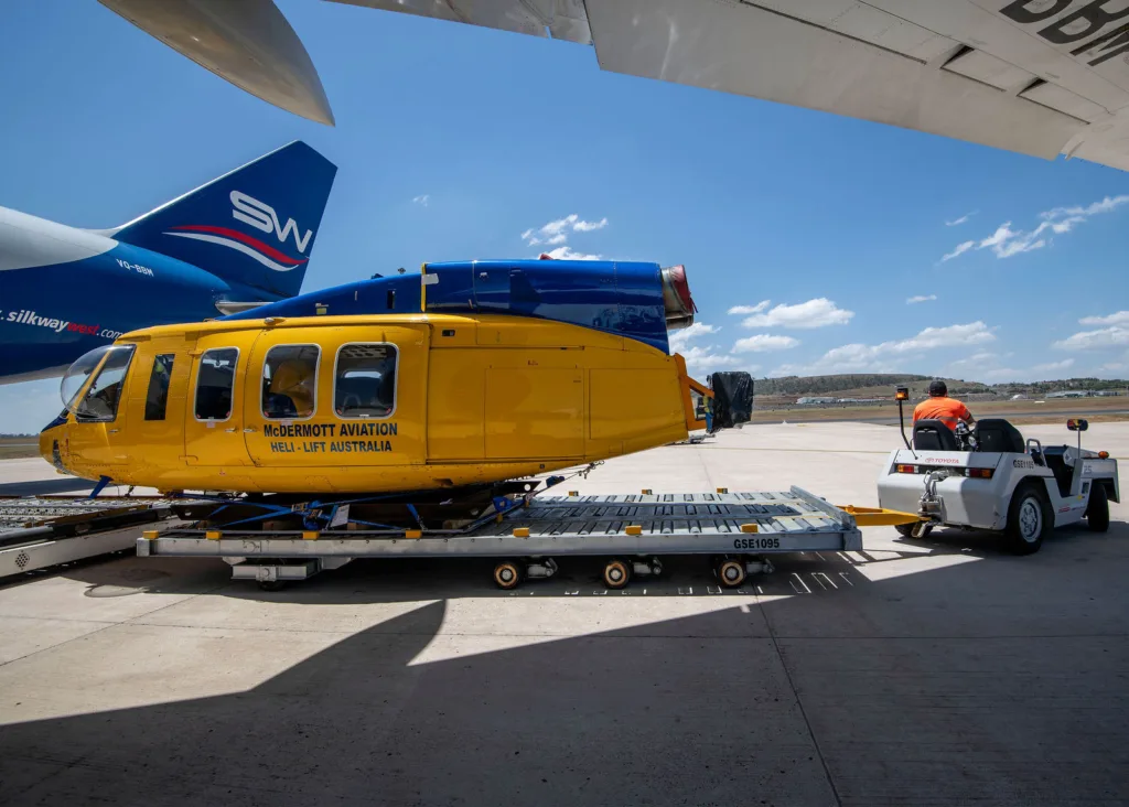 McDermott Aviation Helicopter being unloaded at Toowoomba