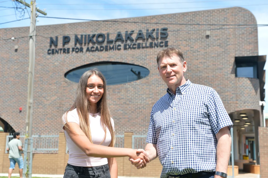 Dux Mattea Georges with Principal Mark Robertson