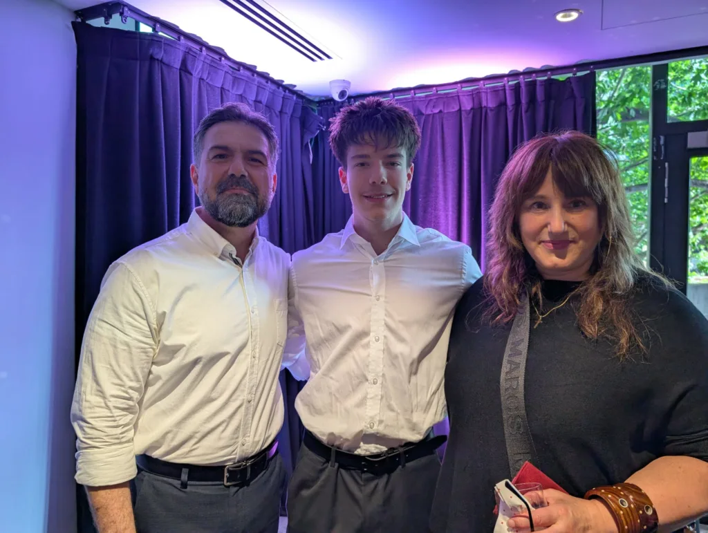 Lucas Constantinou with his parents, Constantinos and Fulvia