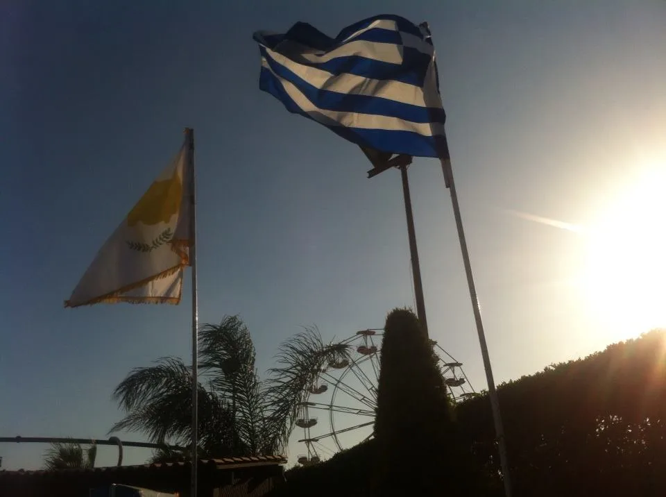 Hellenic flags fly at the Greek Community in Alexandria