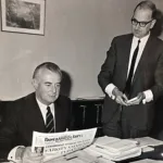 Gough Whitlam readeing the Hellenic Herald (The Greek Herald) alongside former Editor James Calomiris (1)
