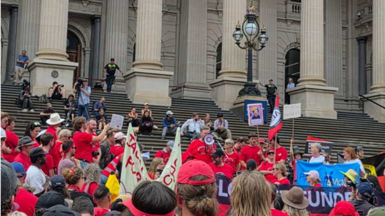 Greek Australian educator speaks out at first Victorian teachers strike in 13 years