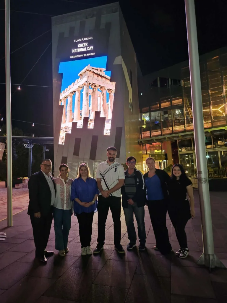 flag raising federation square melbourne greek independence day 