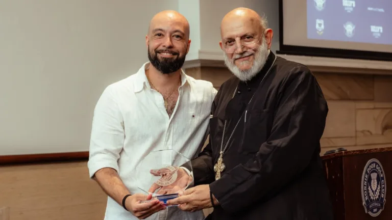 St Spyridon Soccer Club awards Life Membership to founder Father Steven Scoutas