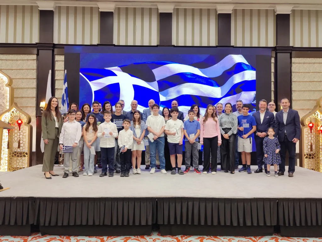 Aliki Chatzara is pictured with her students and members of the Greek community during the celebration of the national anniversary of 25 March 1821 at the Intercontinental Bahrain.