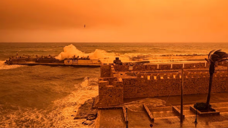 Crete covered by red dust cloud as Greece hit by Storm Erminio