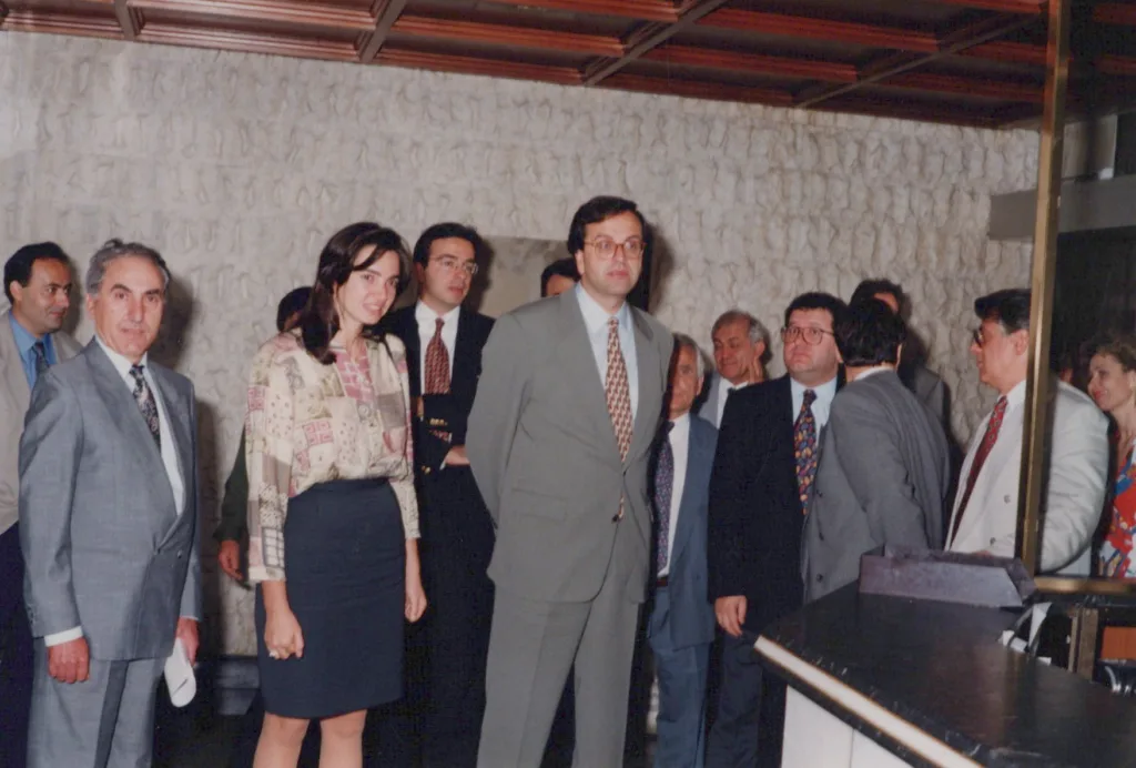 Antonis Samaras (centered) visits TGH offices (far left Michael Mystakidis