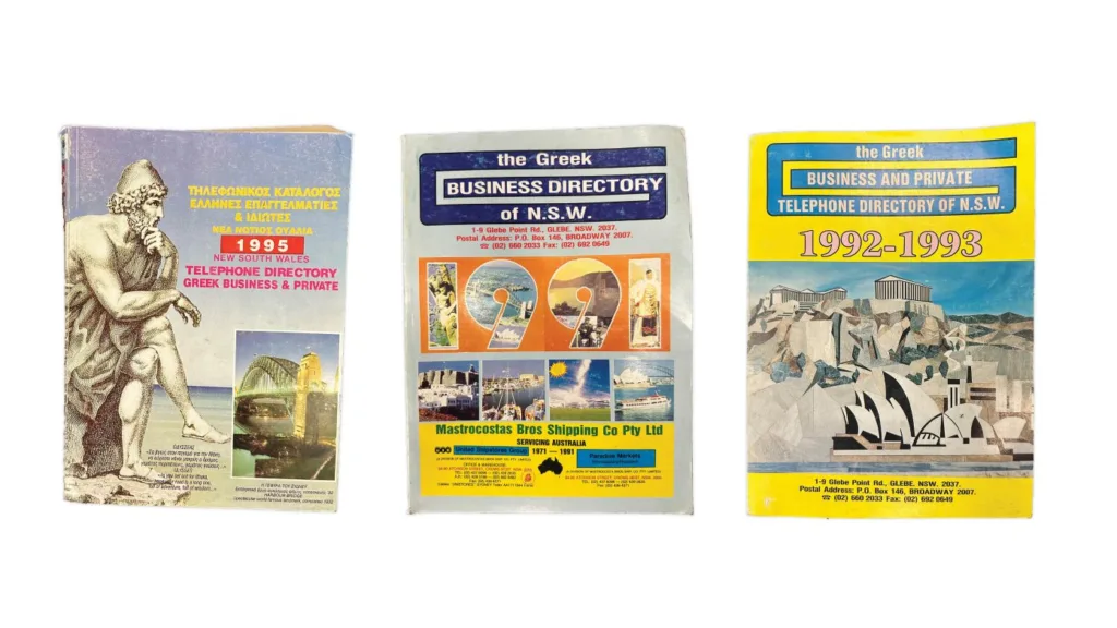 Copies of the Panhellenic Business Guide of Australia that launched in 1979, an inititive of The Greek Herald