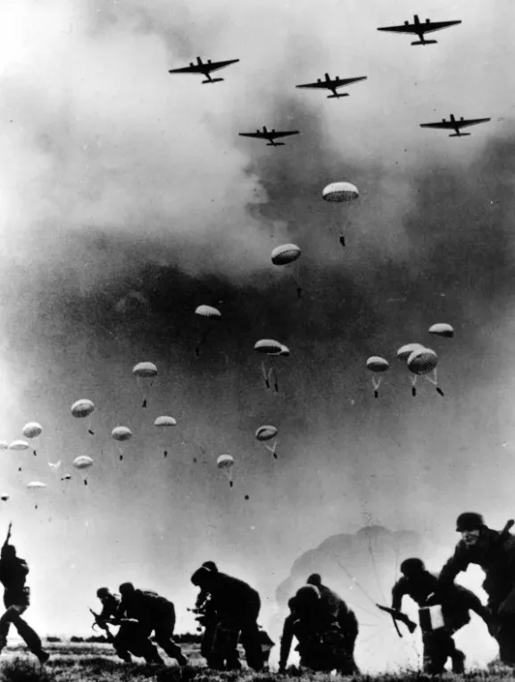 German paratrooper landing on Crete on May 20 1941