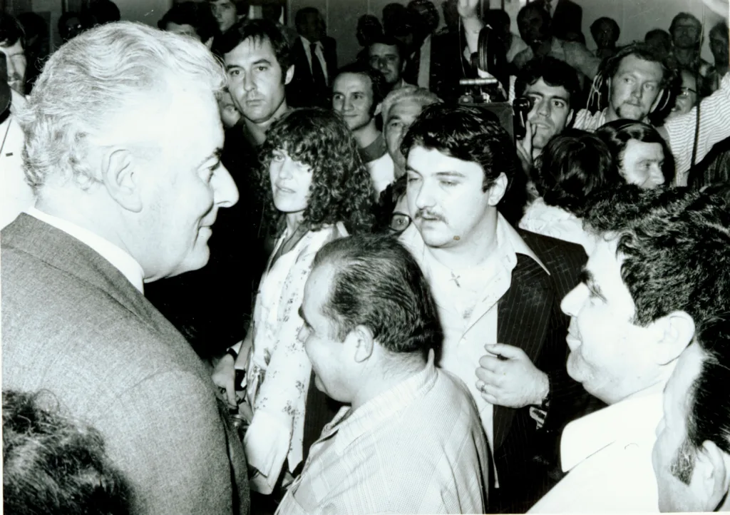 Great Philhellene and Prime Minister Gough Whitalam among enthusiastic Greek supporters (1973)