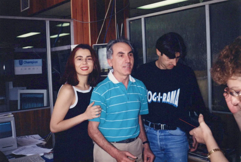 L to R Actress and Comedian Mary Coustas Mystakidis and actor Nick Giannopoulos from Acropolis Now tv show in the late 80s