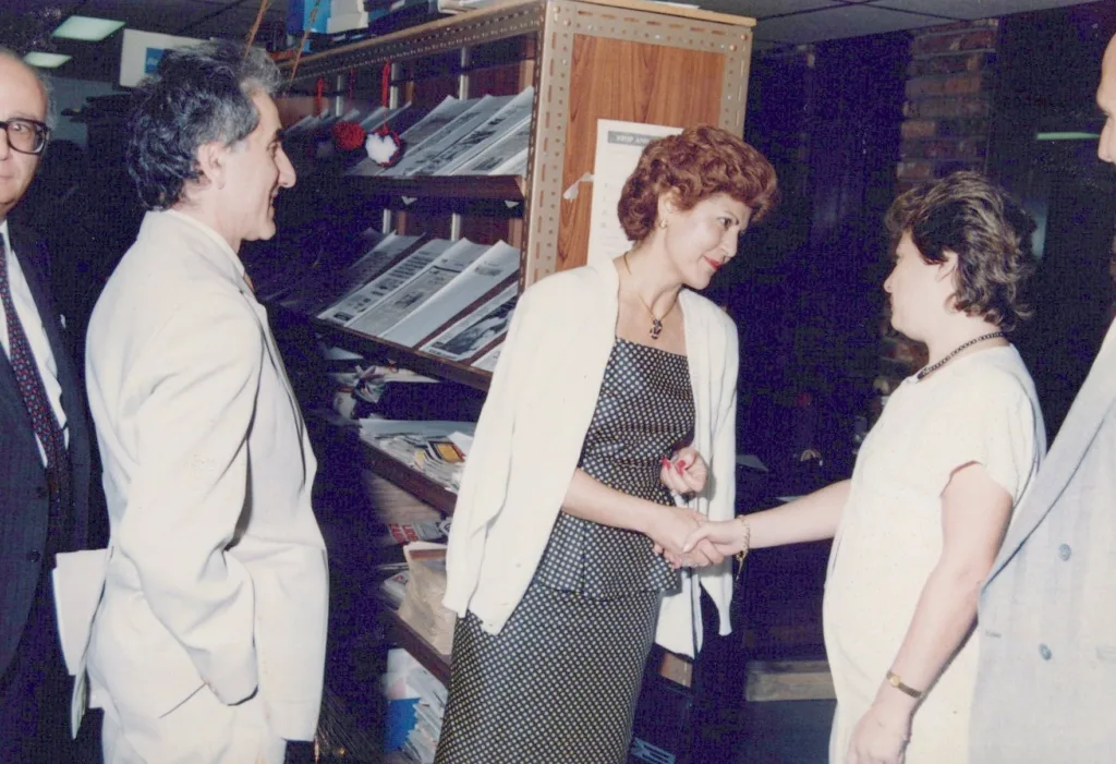 Left Mystakidis centre is First lady of Cyprus Androulla Vassiliou wife of President Vassiliou