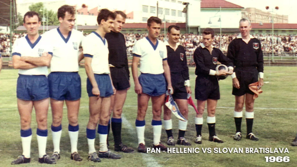Pan-Hellenic players, the club that would later become Sydney Olympic, before a match against Slovan Bratislava in 1966. (1)