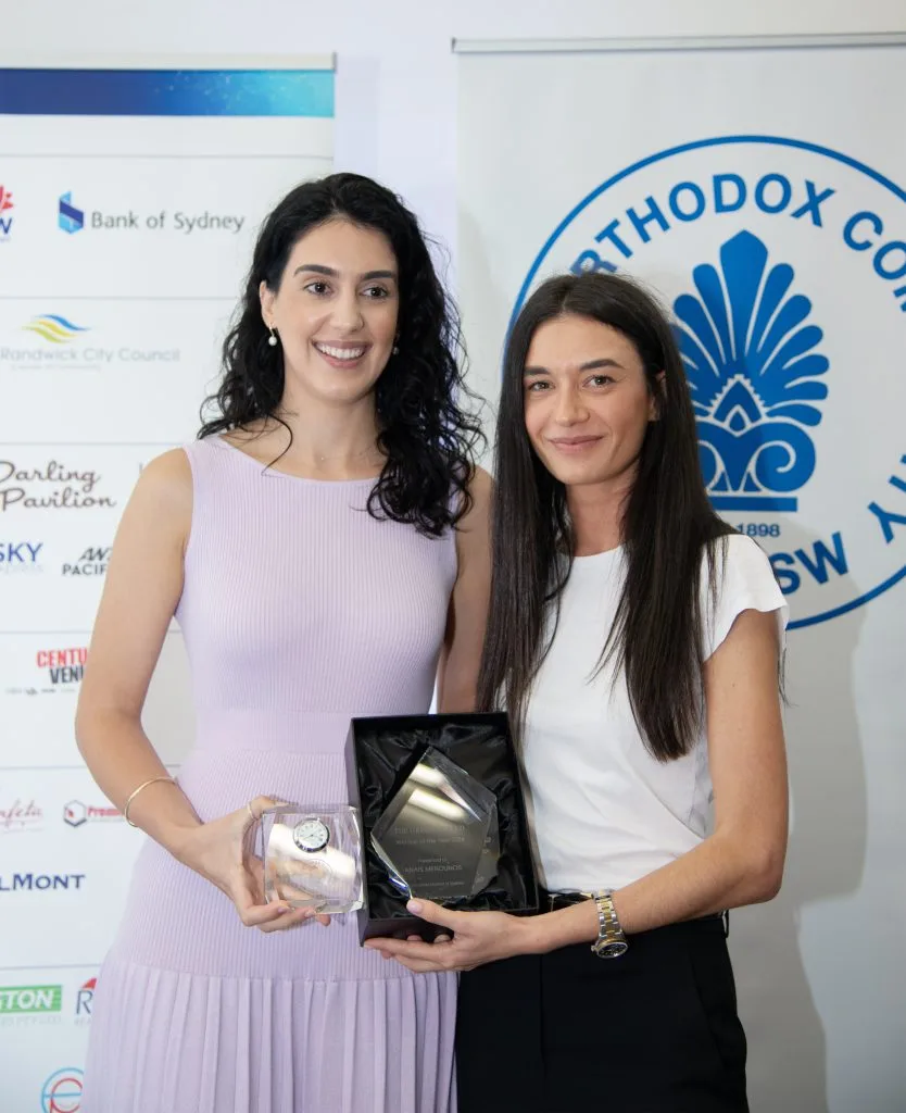 inaugural winner of the greek herald woman of the year anais menounos with publisher dimitra skalkos