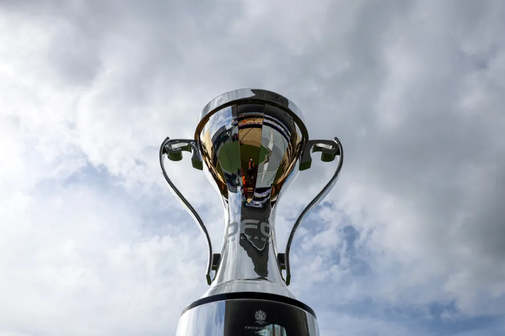 Trophy. OFC Pro League 2026, Press conference ahead of the final between South Melbourne FC and Auckland FC, Eden Park Auckland, Friday 22 May 2026. Photo: Shane Wenzlick / www.phototek.nz